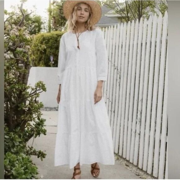 Jenni Kayne Dress Medium White Cotton Tiered James Prairie Cottage Peasant Boho - Picture 9 of 9